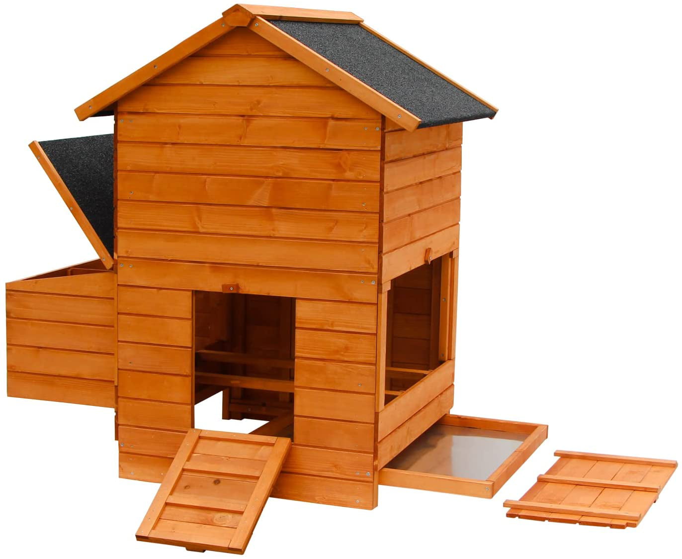 Kinbor Wooden Chicken Coop Outdoor Large Hen House w/Nesting Box Poultry Cage Rabbit Hutch w/Removable Tray & Ramp-Main House