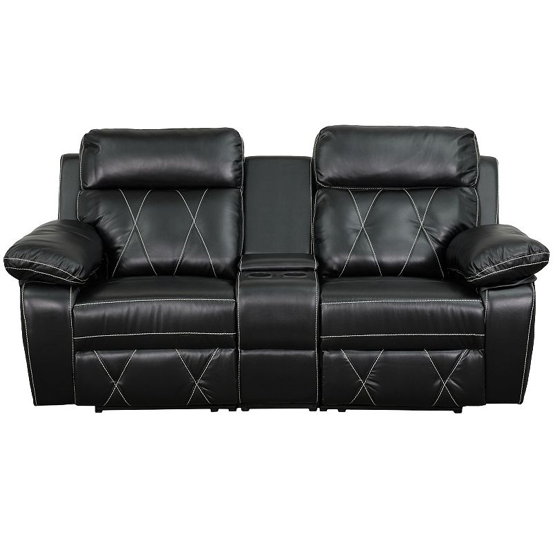 Emma and Oliver Black LeatherSoft 2-Seat Reclining Theater Unit-Straight Cup Holders