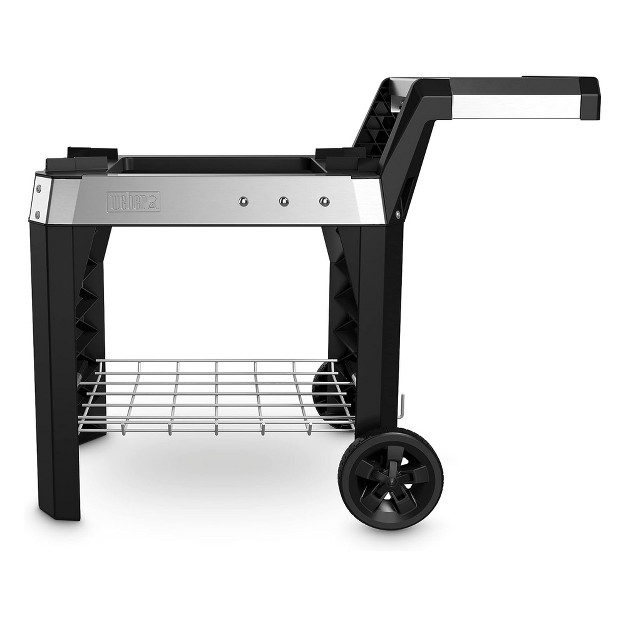 Weber Pulse 200 Electric Grill Rolling Cart With Foldable Cook Or Serve Prep Side Table 3 Built in Utensil Hooks And Handle Black