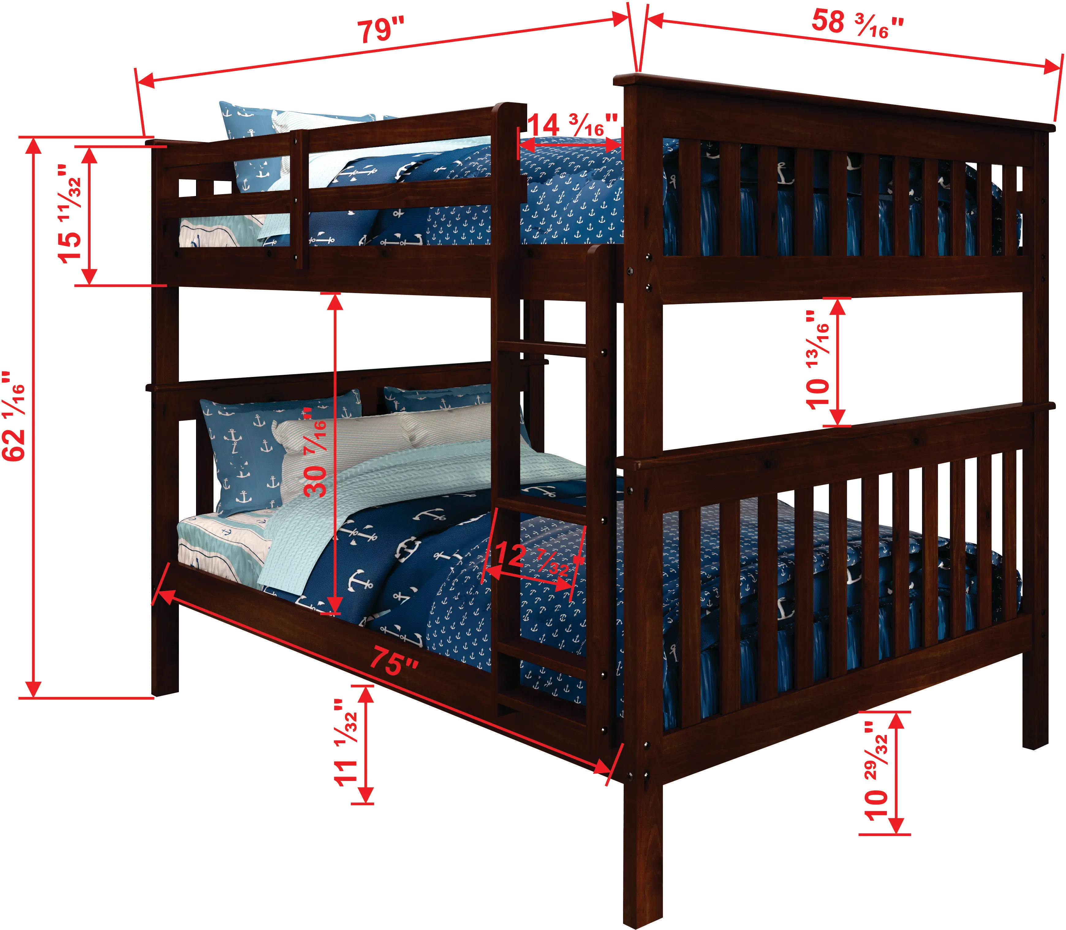 Dark Brown Full-over-Full Bunk Bed with Storage - Craftsman