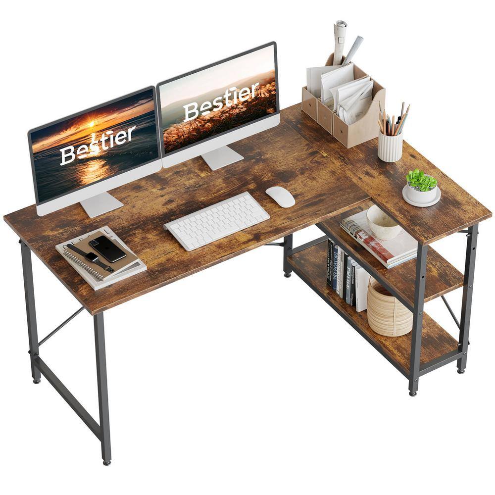 Bestier 55 in. L-Shaped Rustic Brown Desk with Adjustable Shelves D244X-RST