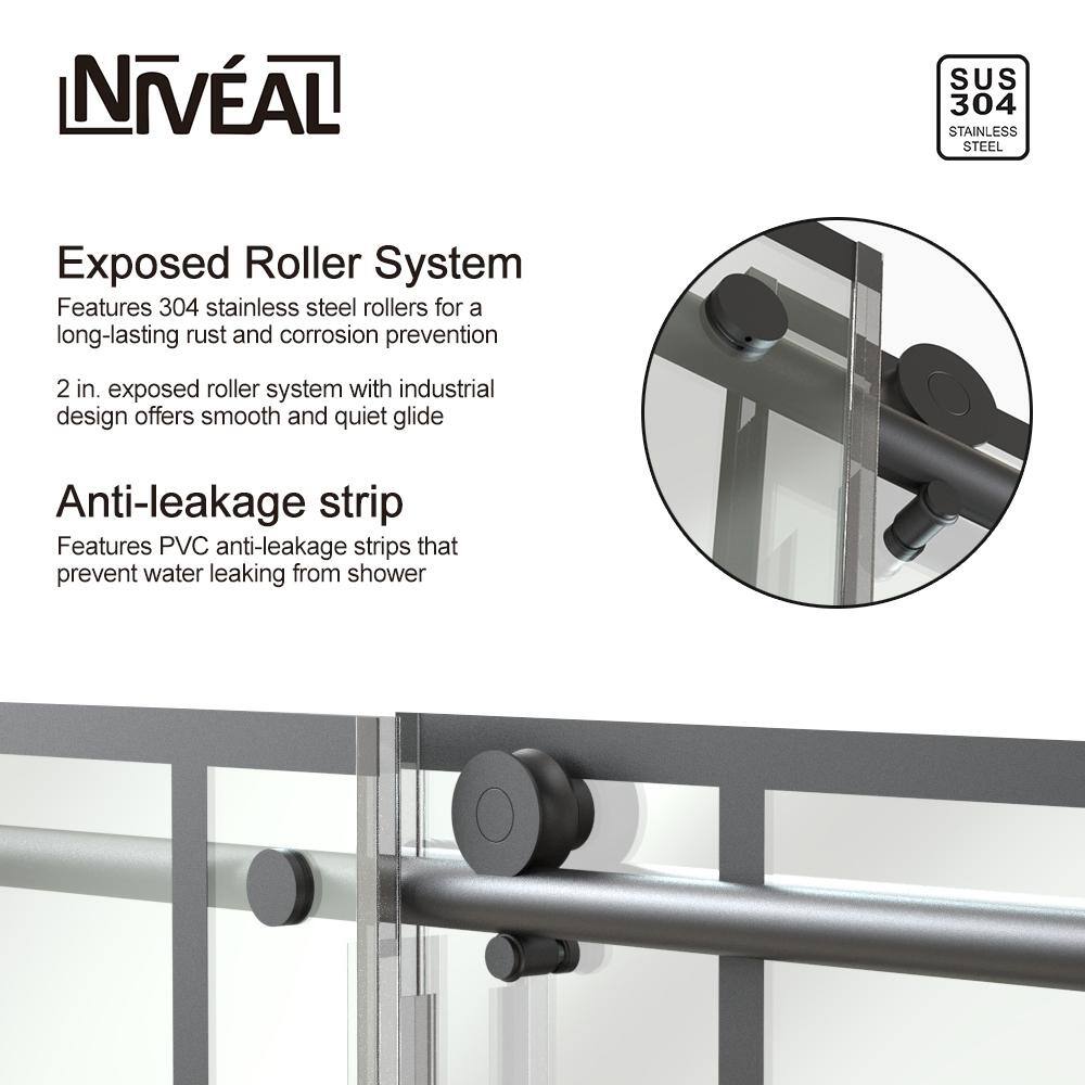 niveal Ruhr 60 in. W x 76 in. H Sliding Semi-Frameless Shower Door in Matte Black with Patterned Glass 7051CBRH7660MB