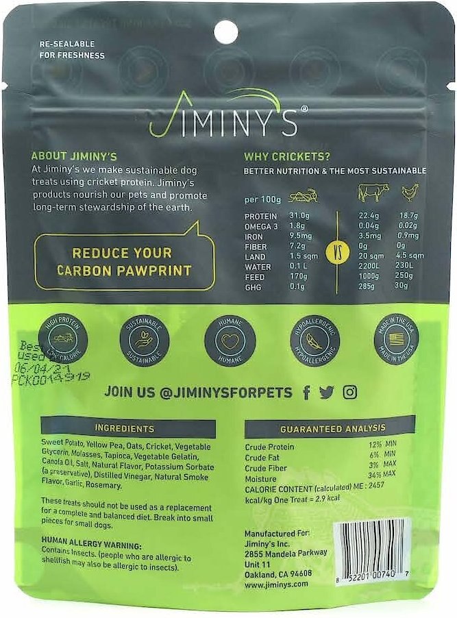 Jiminy's Cricket Peas and Sweet Potato Recipe Chicken-Free Dog Treats