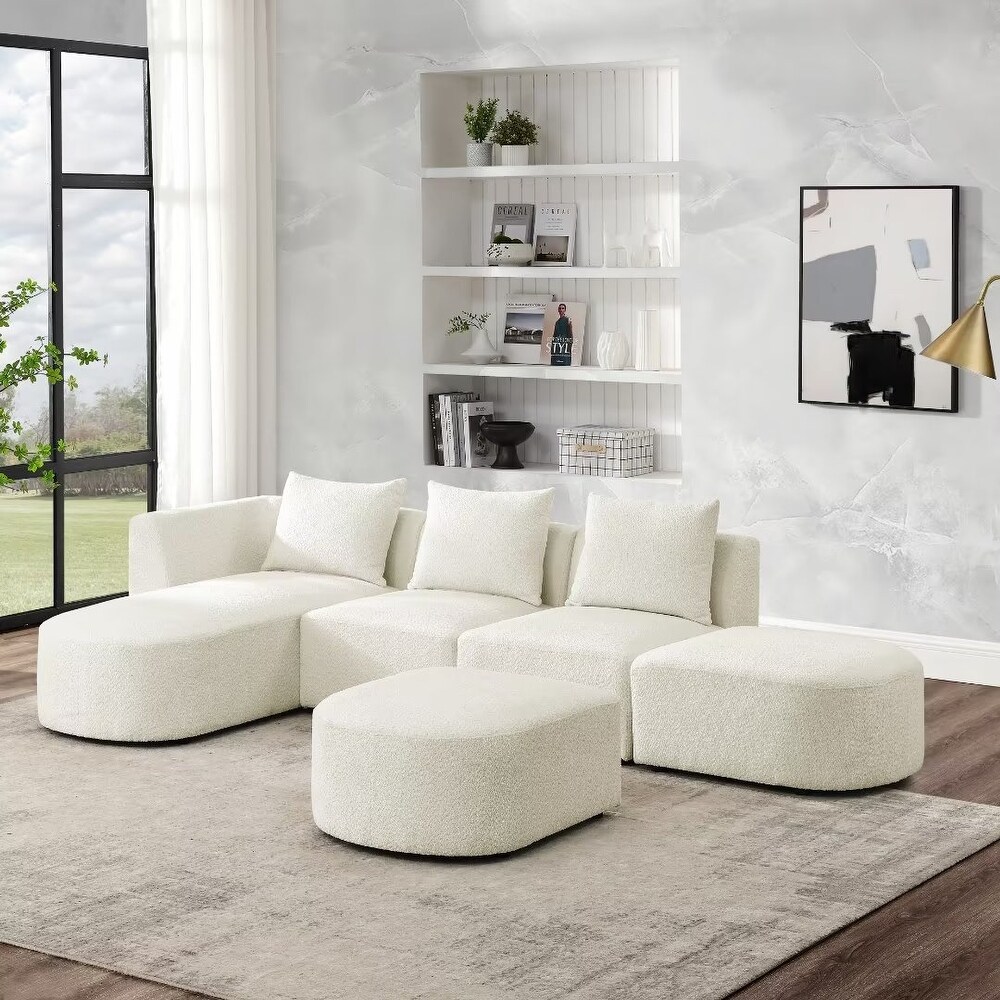 L Shape Sectional Sofa with Chaise and Ottoman  Loop Yarn Fabric