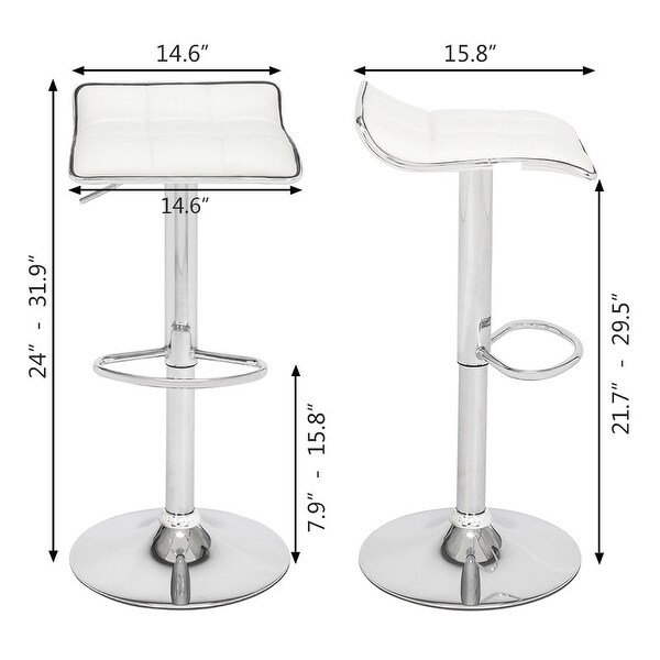 PU Leather Adjustable Low Back Bar Stools White (Set of 2)