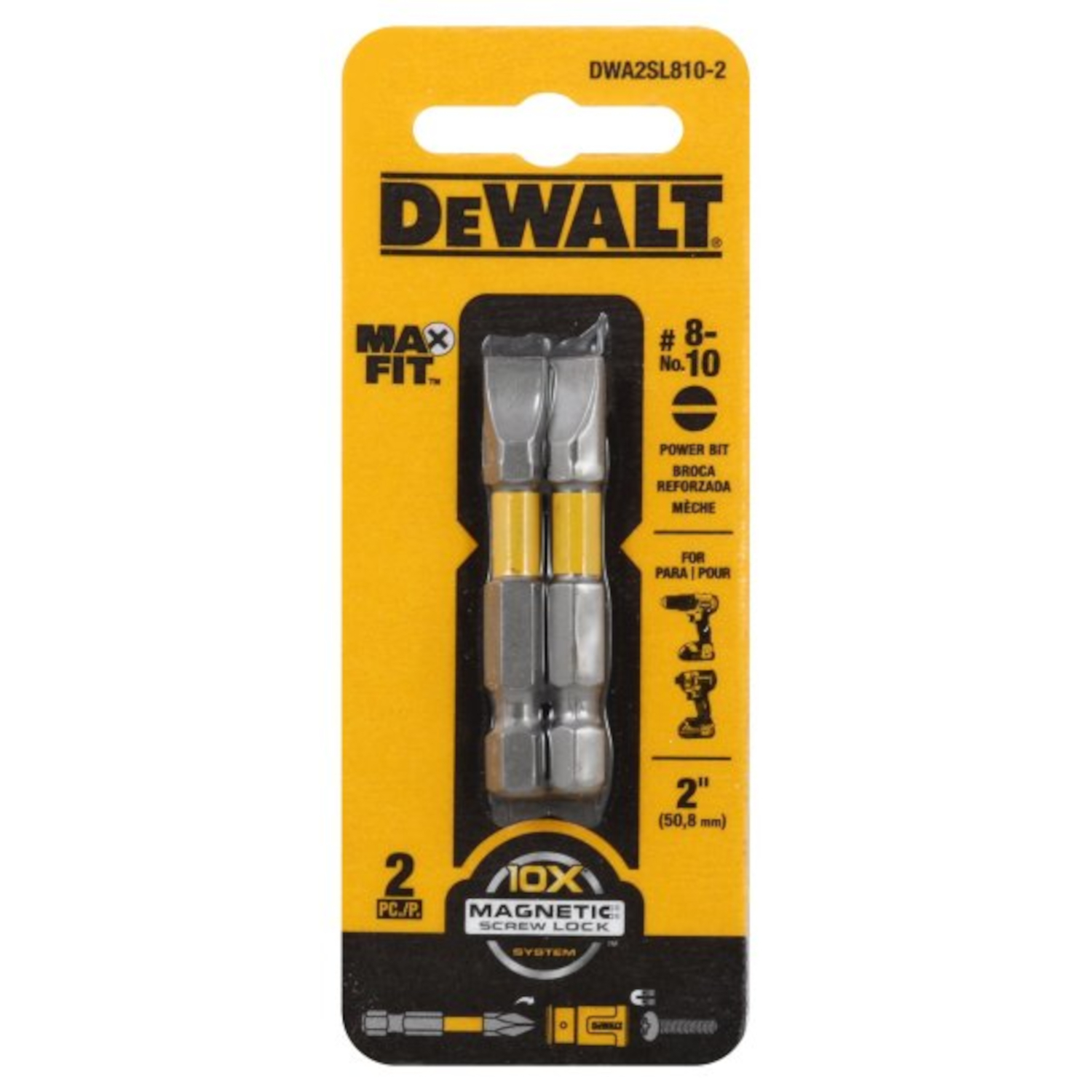 DW Max Fit Slotted #8-10 X 2 in. L Power Bit S2 Tool Steel 2 pc