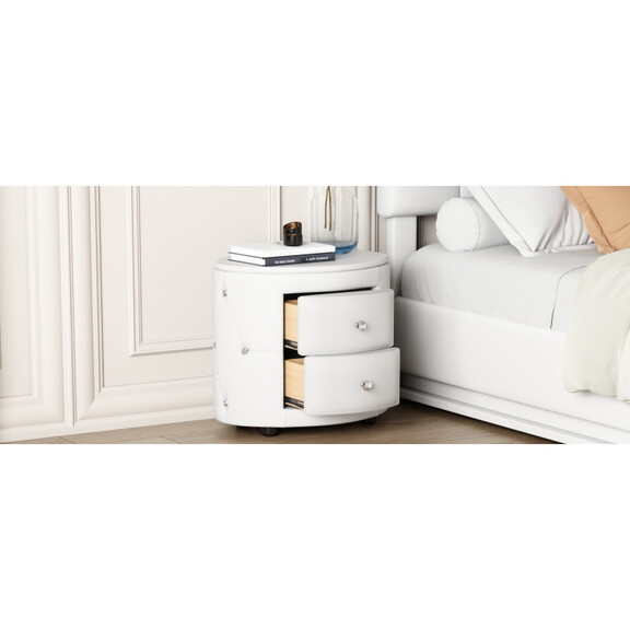 Elegant PU Nightstand with 2 Drawers and Crystal H...