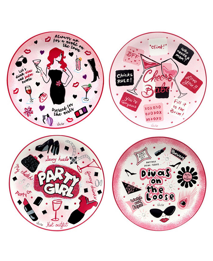 Certified International Lolita Divas on the Loose 4 Piece Dessert Plate