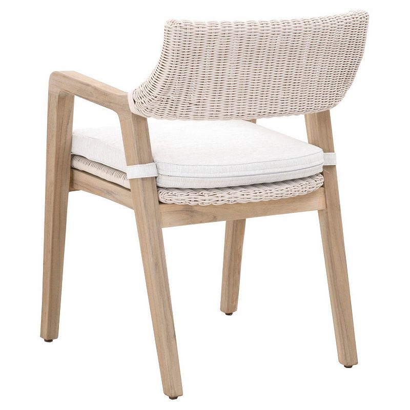 Wicker Woven Arm Chair with Removable Seat Cushion， Beige and White