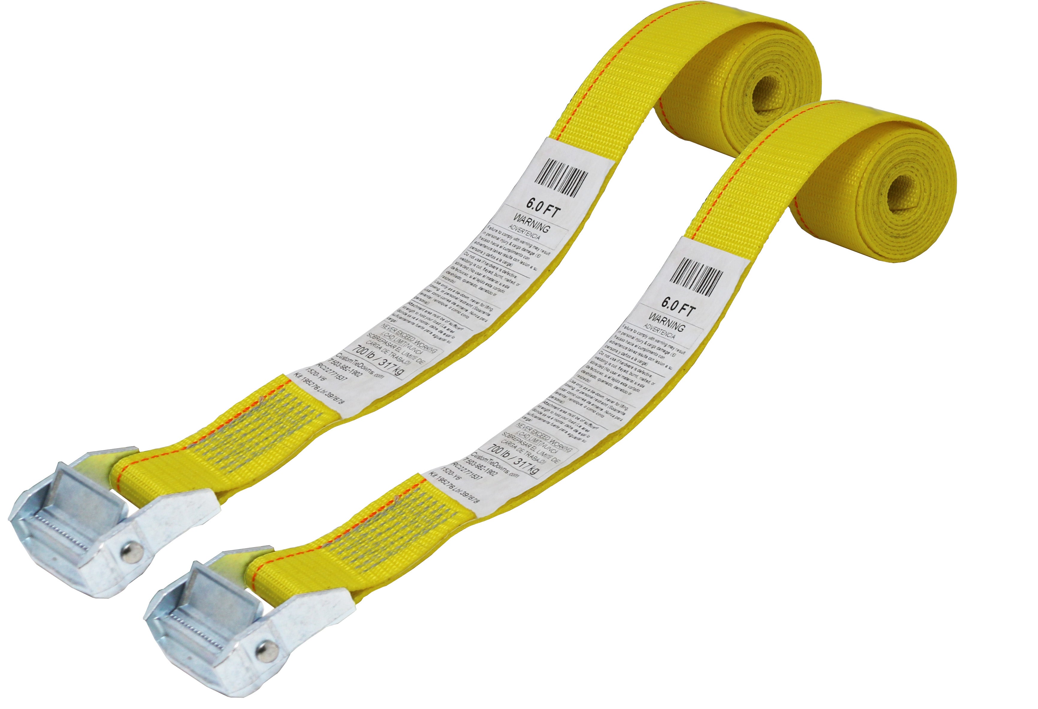 CustomTieDowns 2 Pack, 2 Inch x 6 Foot Cinch Strap Endless Loop Tie Down( No Hooks), Zinc Diecast Cam Buckle, Polyester Tie-down Webbing.(Yellow) 1612