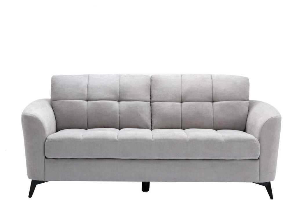 Benzara BM287961 Sofa  Loveseat  Chair Set  Tufted Cushions  Light Gray Velvet   Midcentury   Living Room Furniture Sets   by Uber Bazaar  Houzz