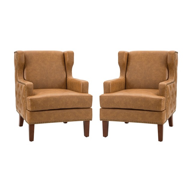 Set Of 2 Baptiste Mid century Modern Vegan Leather Armchair For Bedroom And Living Room Karat Home