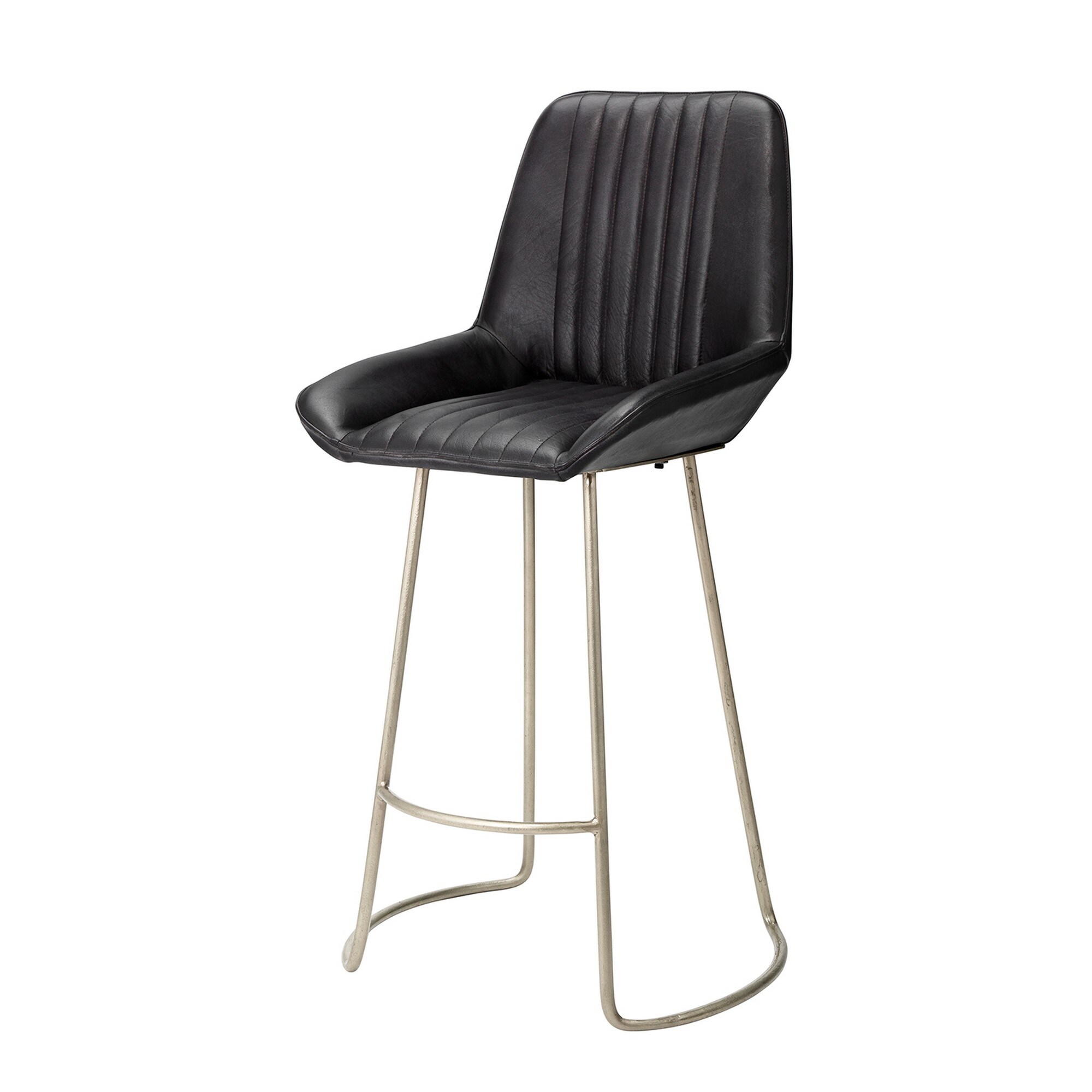 Counter Stool with Leatherette and Metal Sled Base， Black and Silver