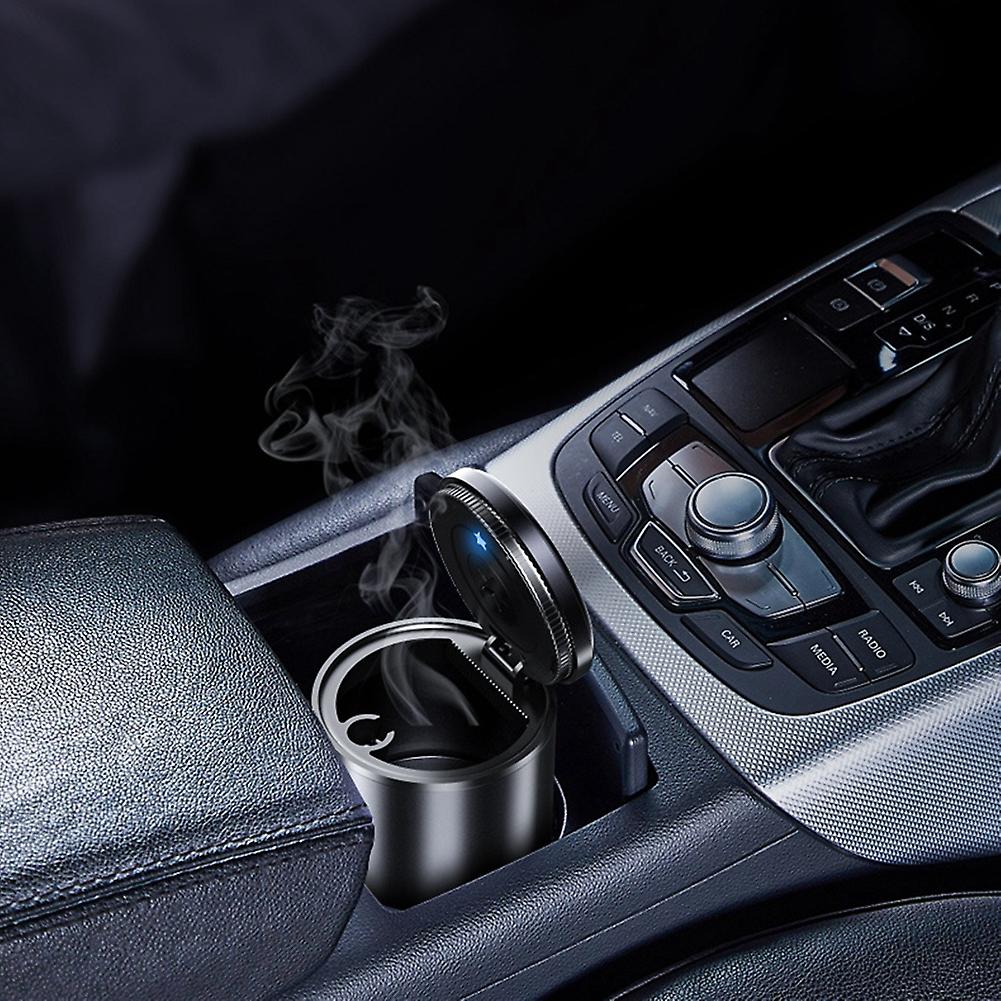 Car Ashtray Cigarettes Ash Holder Container With Blue Led Light Auto Ash Tray Silver