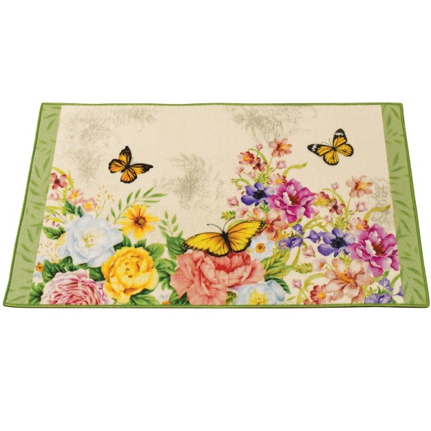 Collections Etc Beautiful Butterfly And Colorful Floral Accent Rug