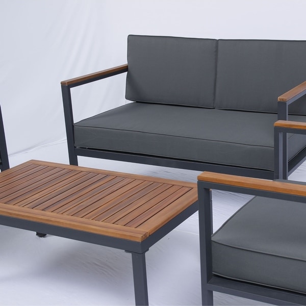 4 Pieces Outdoor Sofa Set with Acacia Wood Top