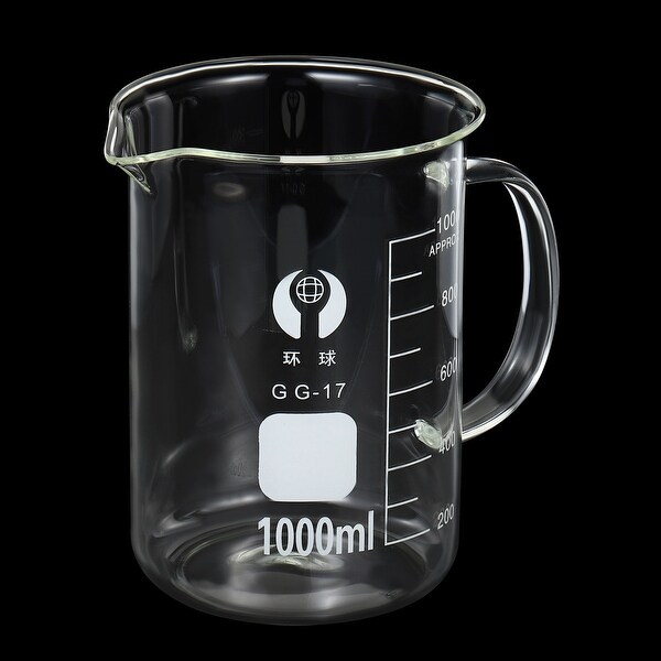 1000ml Glass Beaker with Handle， 3.3 Borosilicate Lab Measuring Cups - Clear