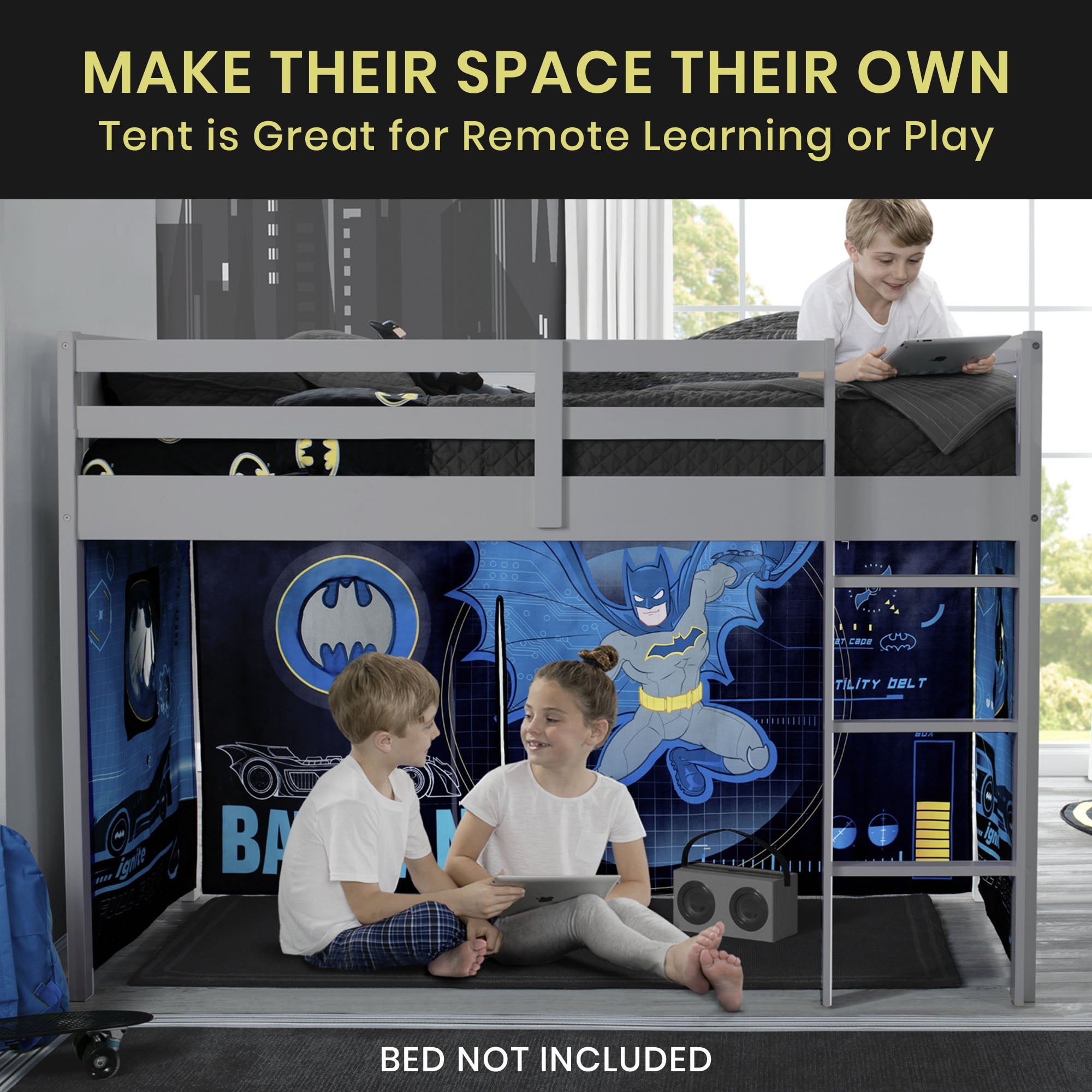 Batman Loft Bed Tent by Delta Children - Curtain Set for Low Twin Loft Bed (Bed Sold Separately)