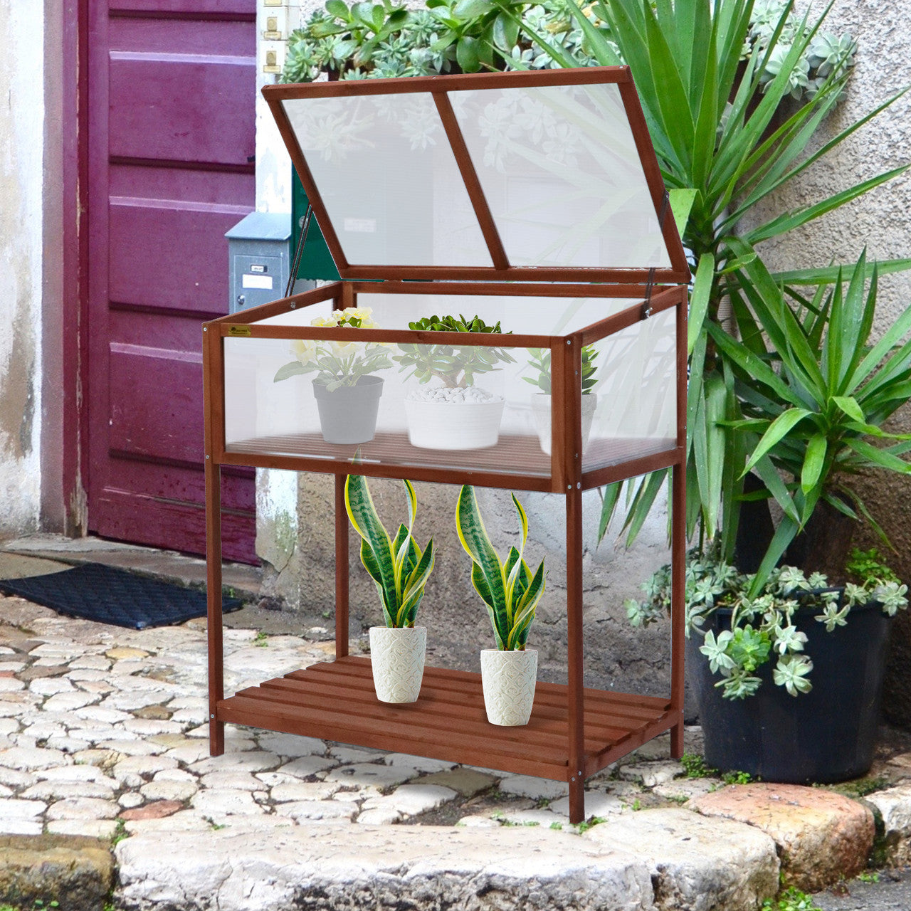 Wooden Greenhouse with Shelf  Cold Frame Garden for Home Decor Patio Balcony