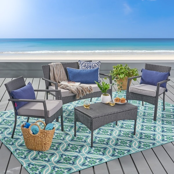 Cancun Outdoor 4piece Wicker Chat Set by Christopher Knight Home