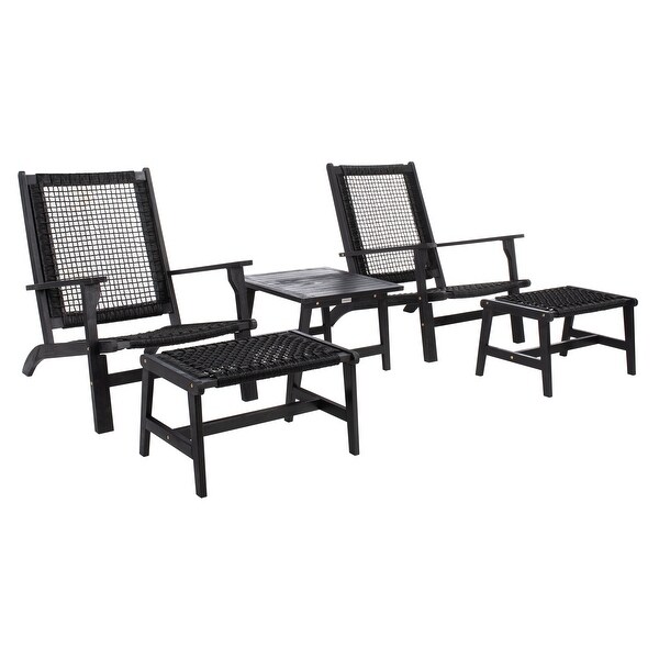 SAFAVIEH Chantelle Outdoor Solid Wood Chaise Lounge Chair and Stool Set of 2 (Includes End Table)