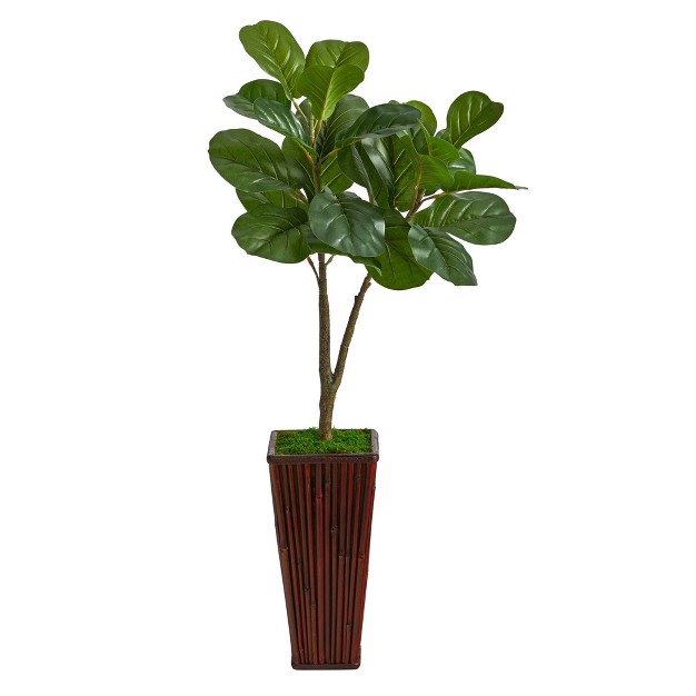 Nearly Natural 39 in Fiddle Leaf Fig Artificial Tree In Bamboo Planter