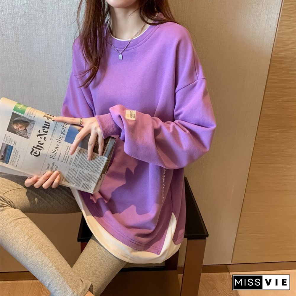 Korean Style O Neck Long Sleeve Women Sweatshirts Casual Solid Color Oversized Hoodies Female Clothing Letter Harajuku Pullover