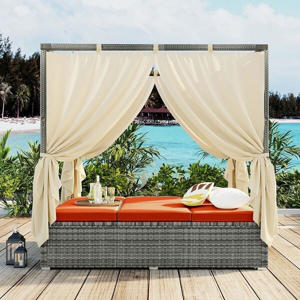 Outdoor Adjustable Daybed with Canopy Patio Lounge Set，High Comfort