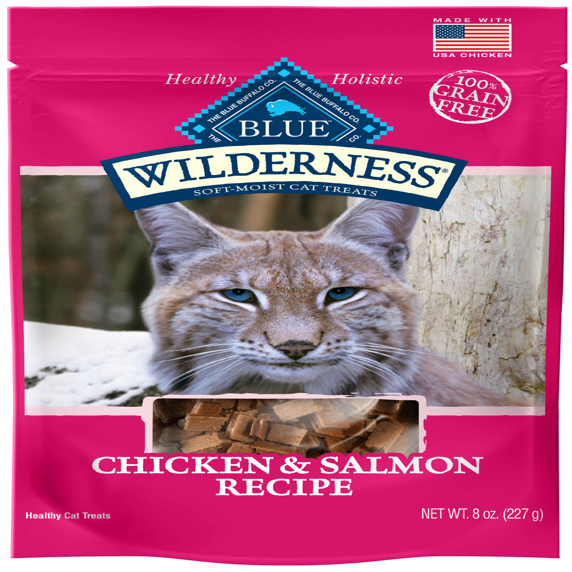 BLUE BUFFALO Blue Wilderness Grain Free Chicken amp; Salmon Cat Treats， 8 oz.， Bag