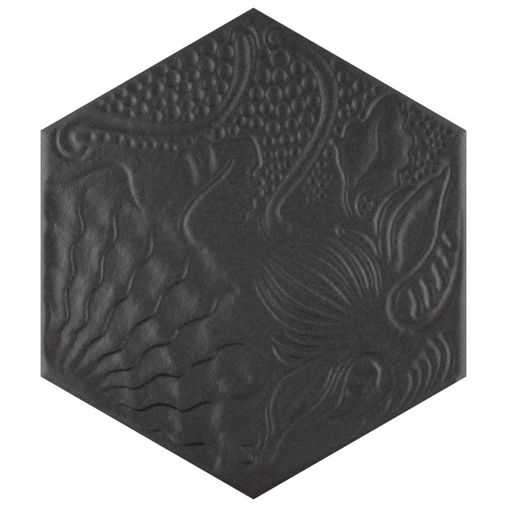 Merola Tile Gaudi Hex Black 8-58 in. x 9-78 in. Porcelain Floor and Wall Tile (11.56 sq. ft.  case) FCD10GBX