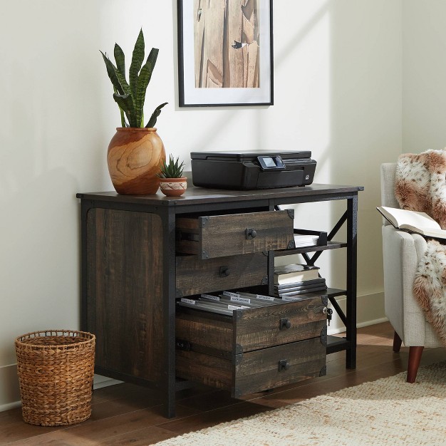 Steel River Storage Credenza With Drawers Carbon Oak Sauder