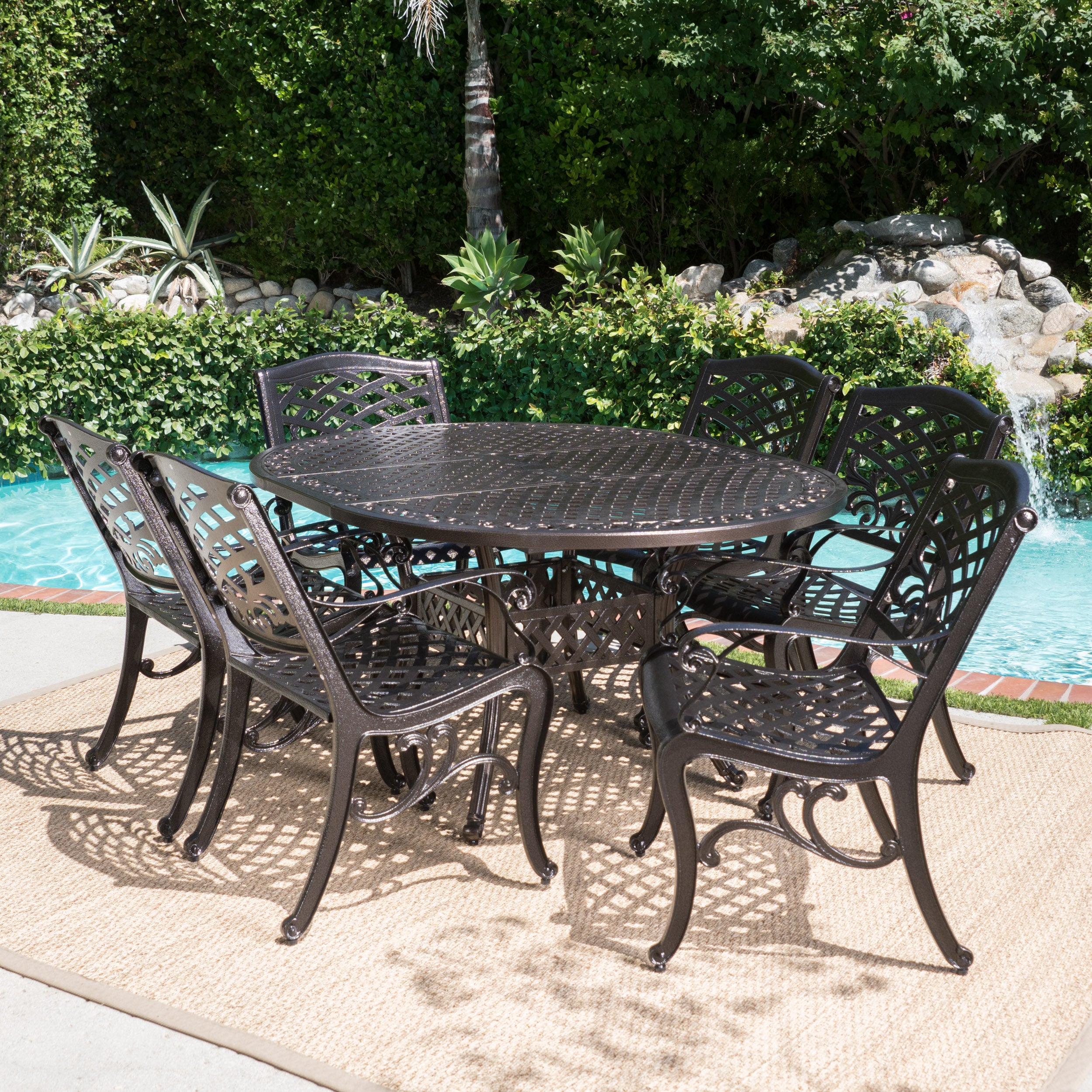 Clarisse Outdoor 7 Piece Dining Set with Expandable Aluminum Table