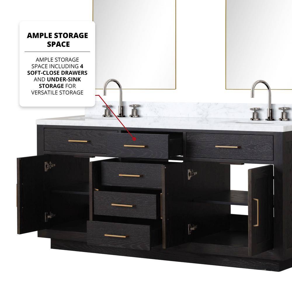 Lexora Condor 72 in W x 22 in D Black Oak Double Bath Vanity and Carrara Marble Top LVCO72DJ100