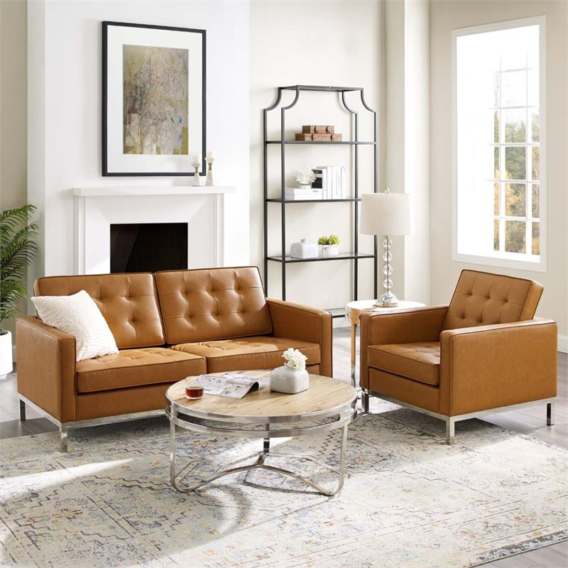 Modway Loft 2 Piece Modern Faux Leather Loveseat and Armchair Set in Tan   Contemporary   Living Room Furniture Sets   by Homesquare  Houzz