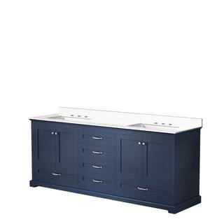 Lexora Dukes 80 in. W x 22 in. D Navy Blue Double Bath Vanity and White Quartz Top LD342280DEWQ000