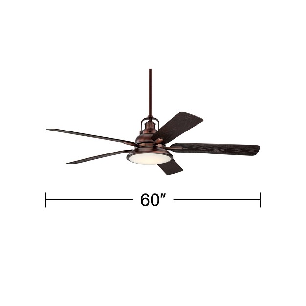 Casa Vieja Wind And Sea Industrial Indoor Outdoor Ceiling Fan With Dimmable Led Light Remote Oil Brushed Bronze Frosted Glass Wet Rated For Patio