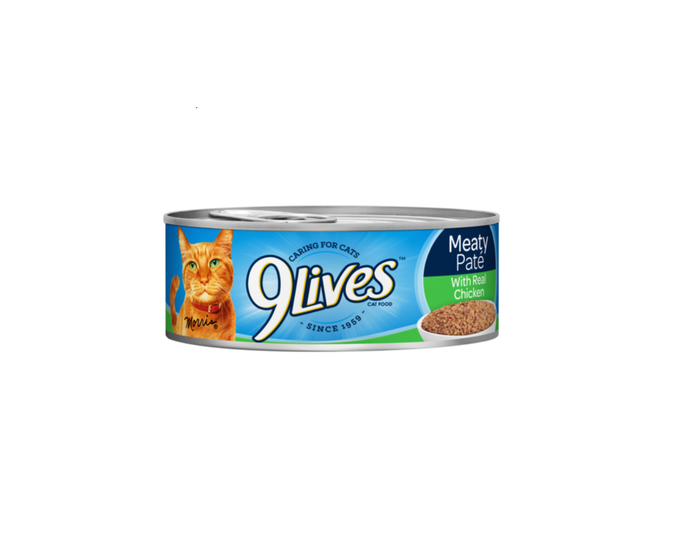 9Lives® Meaty Pate With Real Chicken Canned Cat Food， 5.5 oz. Can