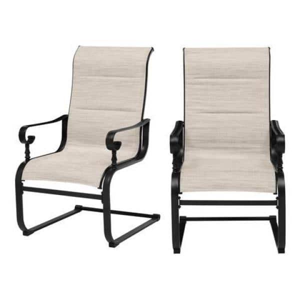 Hampton Bay Glenridge Falls Rocking Steel Padded Sling Outdoor Dining Chair in Putty