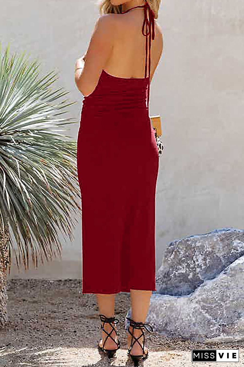 Plain Halter Backless Bodycon Dress Wholesale