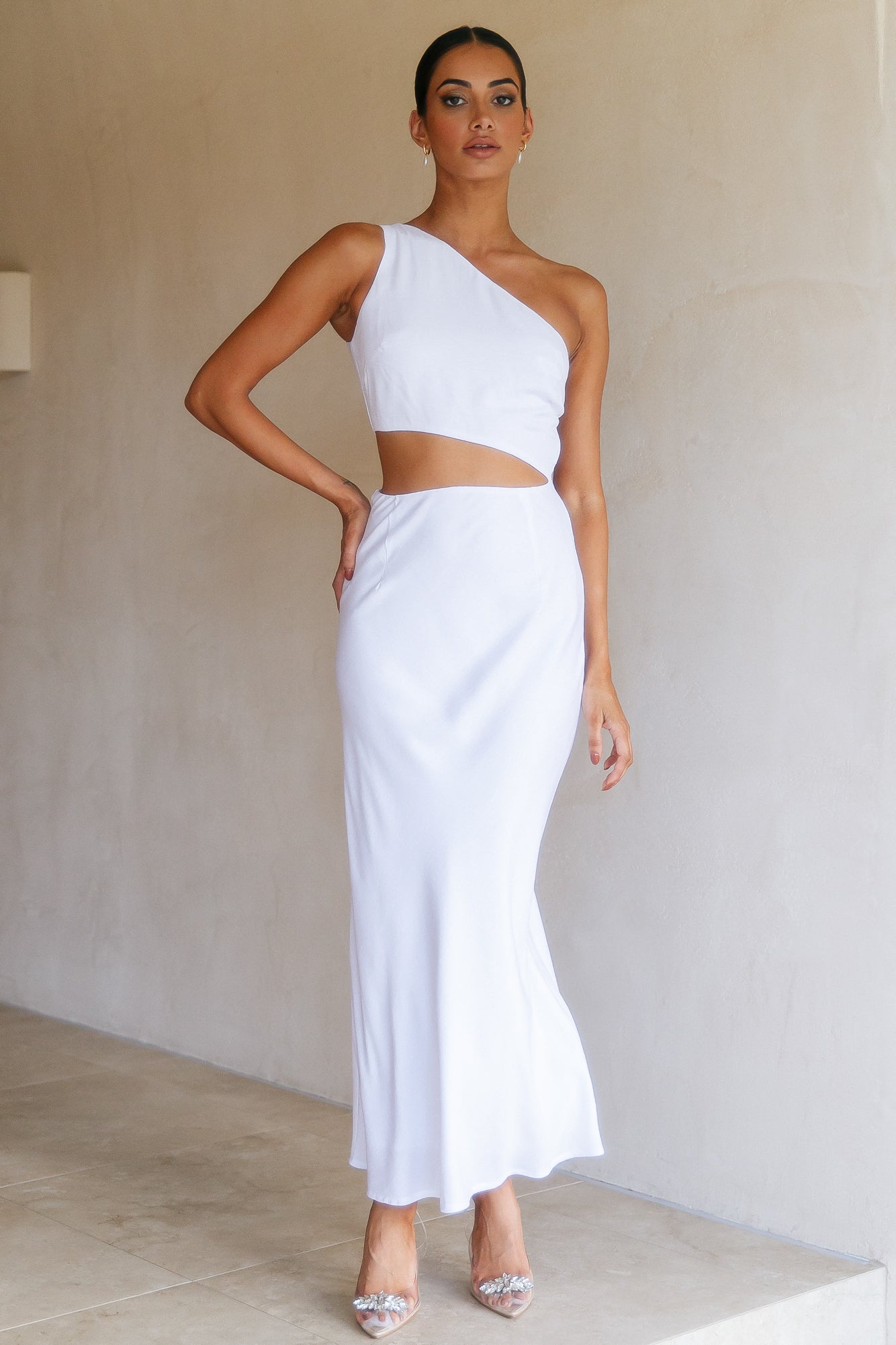 RUNAWAY Cedros Midi Slip Dress White