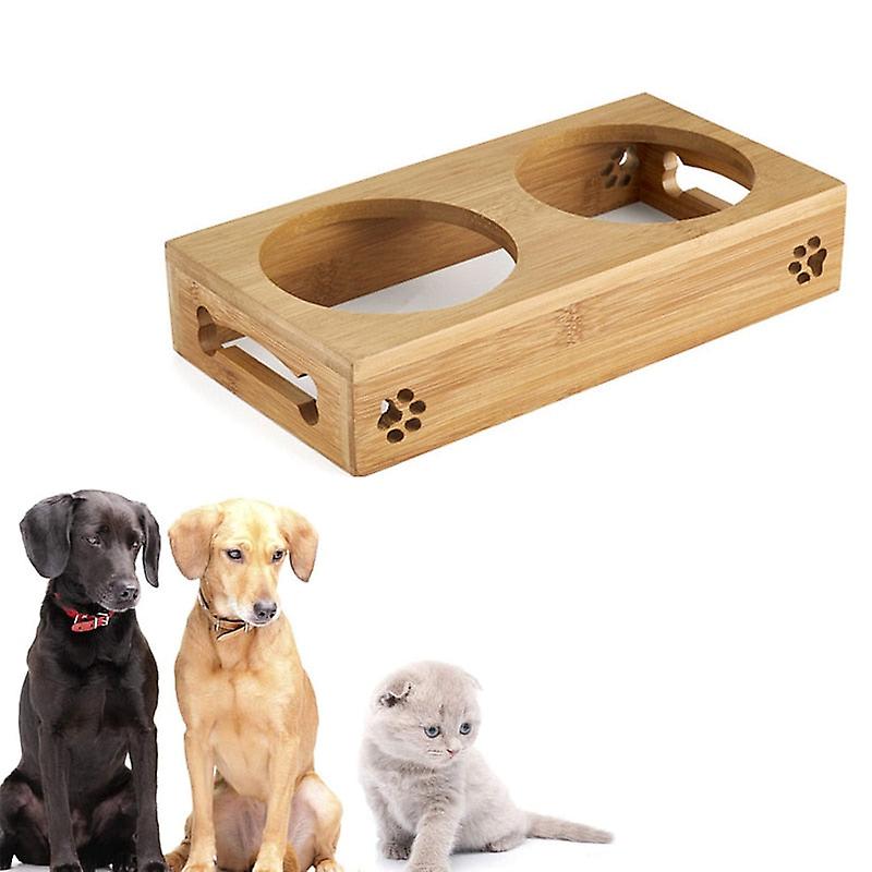 Bamboo stand double dog bowl