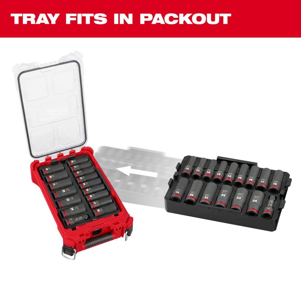 Milwaukee SHOCKWAVE Impact Duty Socket 1/2” Dr 16pc MM Tray Set ;