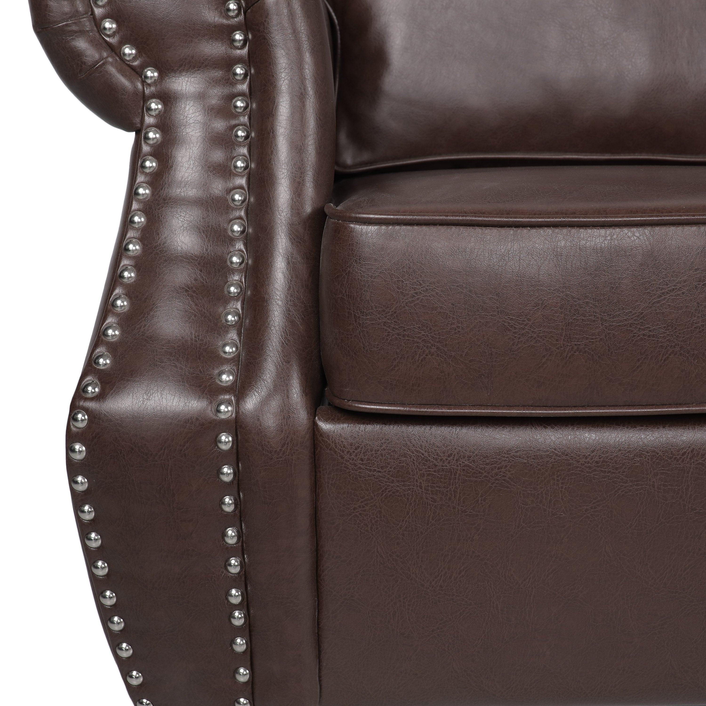 Burkehaven Contemporary Faux Leather 3 Seater Sofa with Nailhead Trim