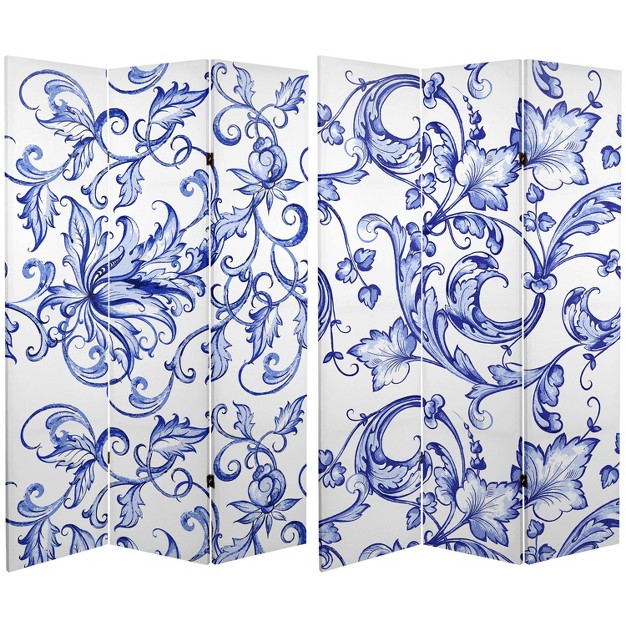 Double Sided Filigree Canvas Room Divider Blue Oriental Furniture