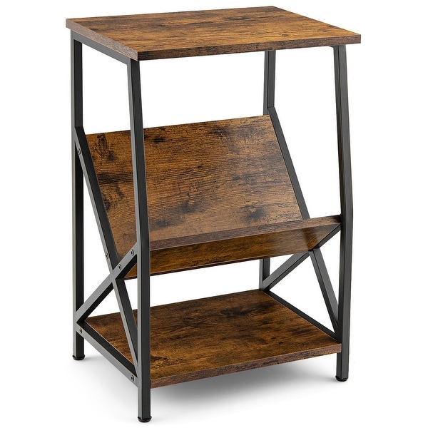 3 Tier End Table Industrial Side Table w Storage Rack Bedside Table