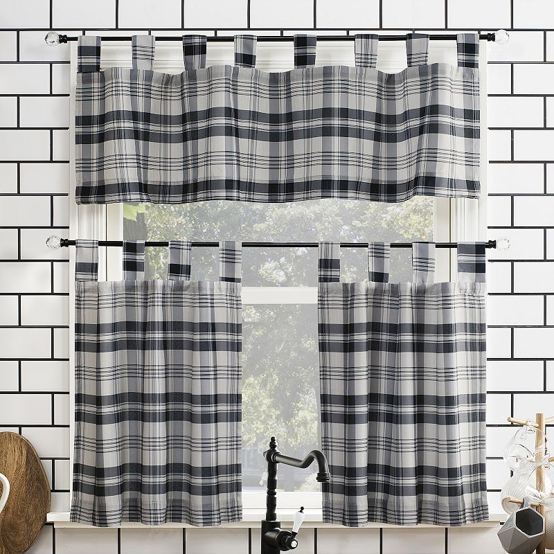 No. 918 Blair Farmhouse Plaid Semi-Sheer Tab Top Kitchen Curtain Valance and Tier Set