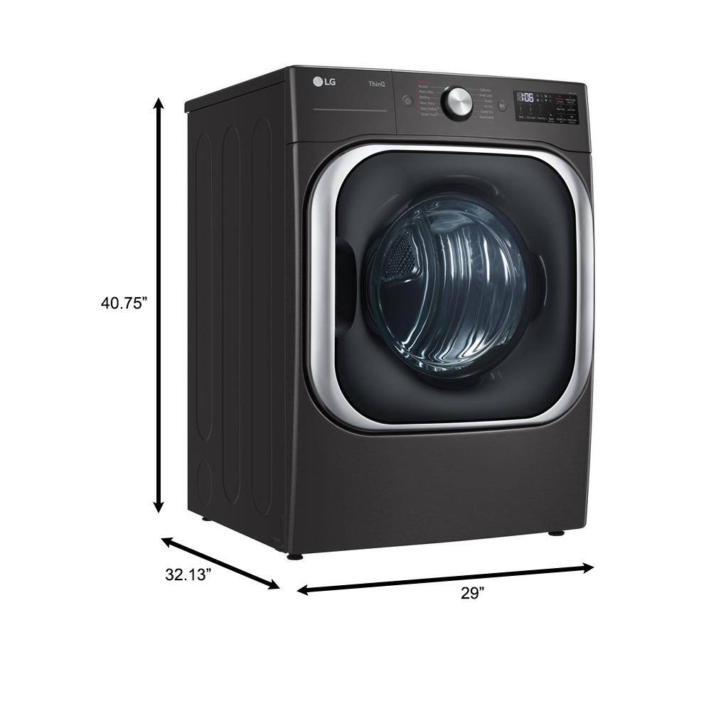 LG 9 cu. ft. Large Capacity Vented Smart Stackable Gas Dryer with Sensor Dry TurboSteam Extra Cycles in Black Steel DLGX8901B