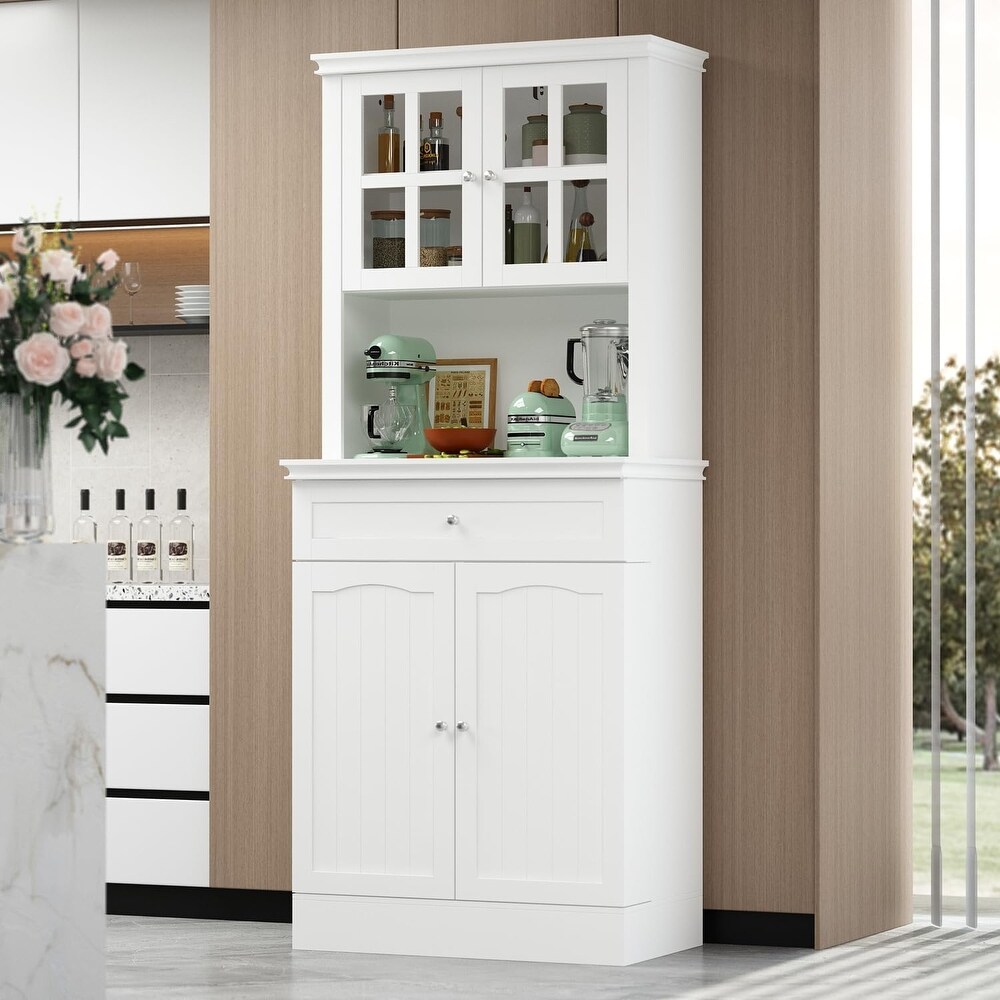 Kitchen Pantry Hutch Cabinet  Storage Cupboard with Doors  Shelves   Seasoning Rack  Freestanding Utility Storage Cabinet