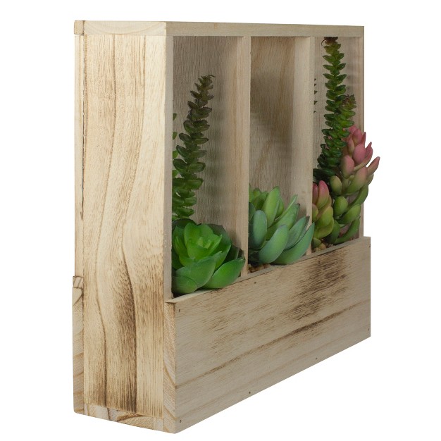 Artificial Mixed Succulent Arrangement In A Wooden Planter Box