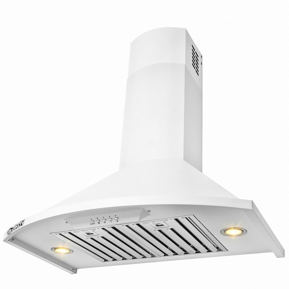 AKDY 30 in Convertible Kitchen Wall Mount Range Hood with Lights in White Painted Stainless Steel